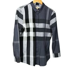 Men's Burberry Brit Long Sleeve Button-Up Shirt Blue/Gray Nova Check Small